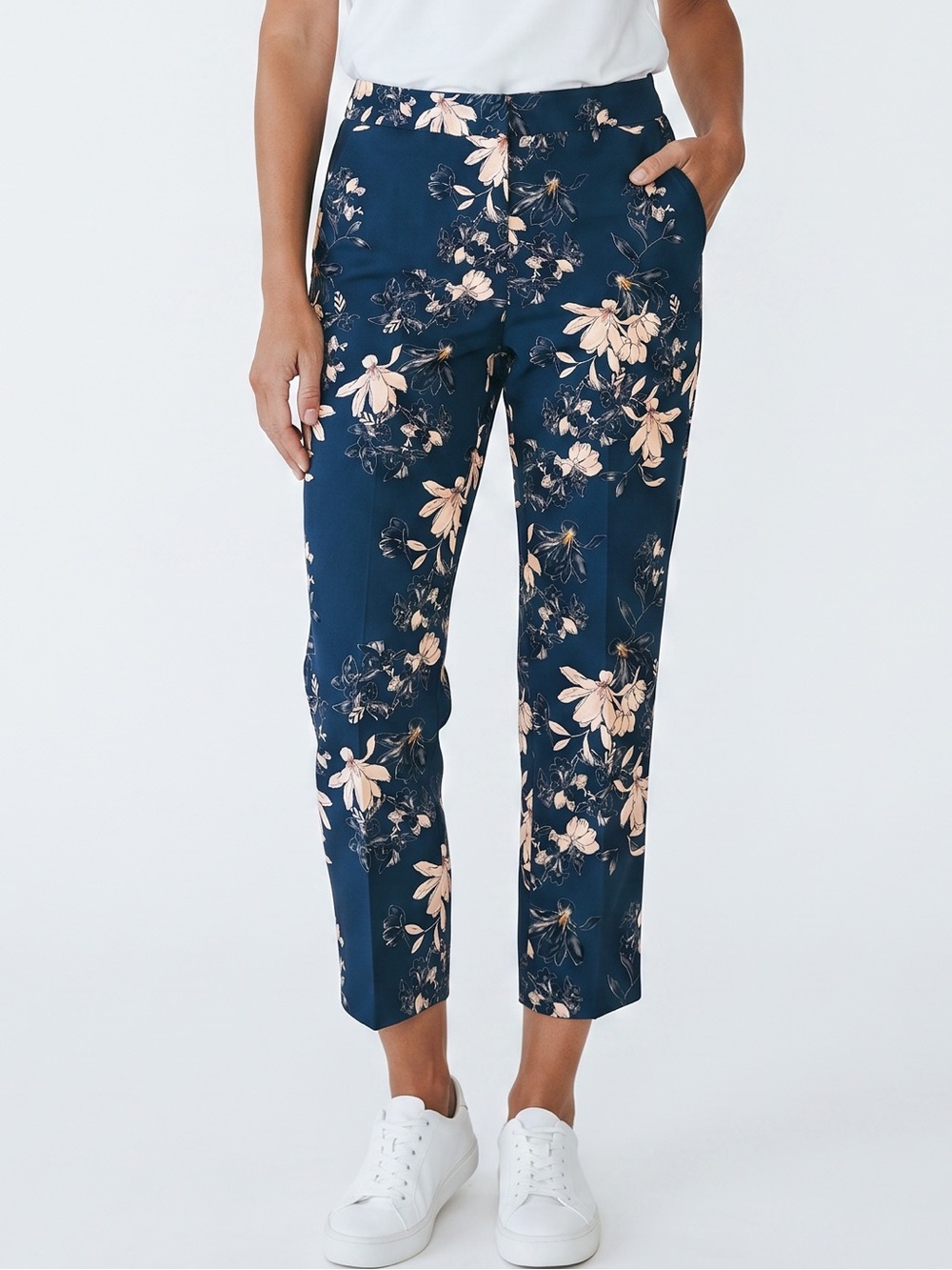 Cynthia Rowley Navy Floral Cropped Slim Pants